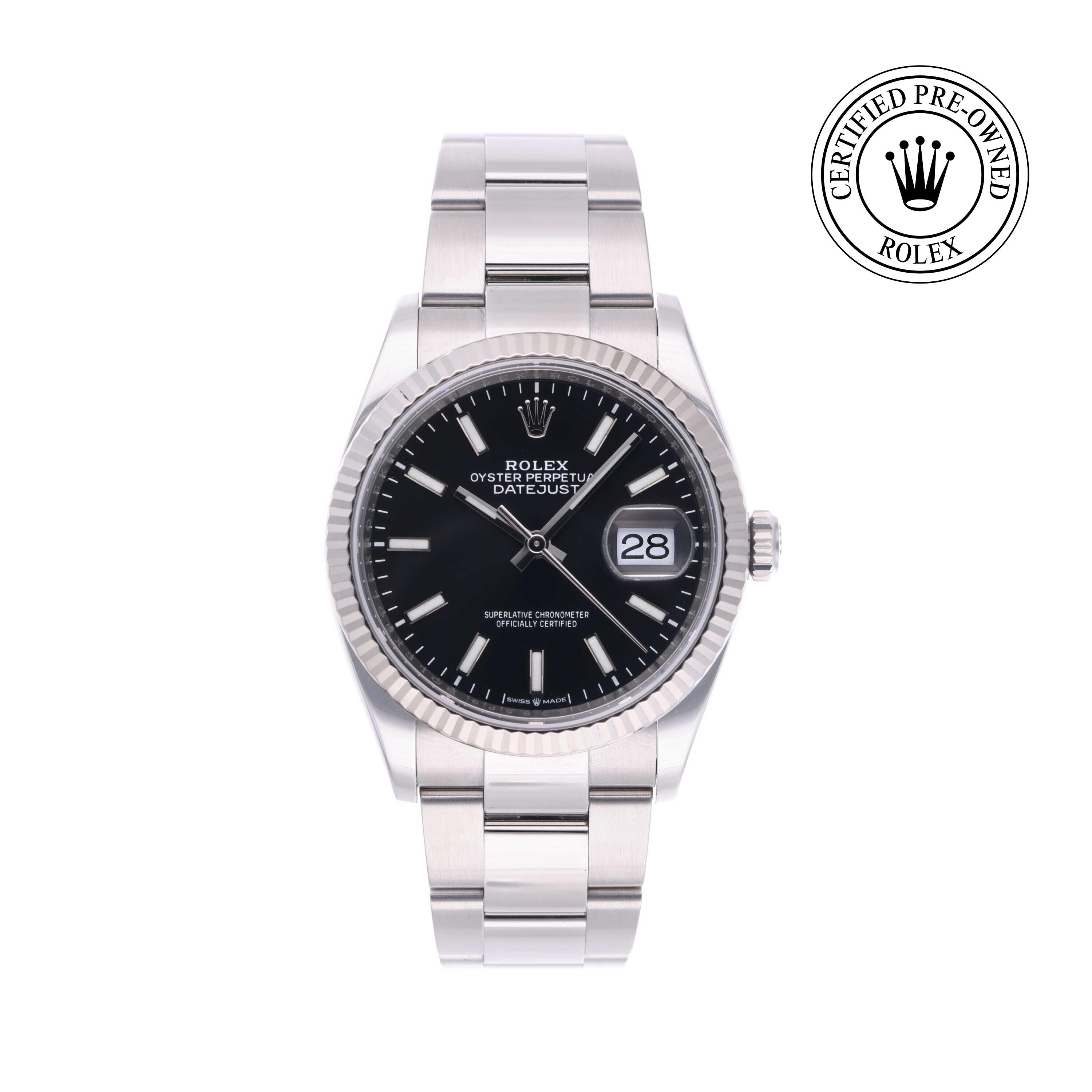 Rolex Certified Pre-owned Datejust M126234-0016 front on white background