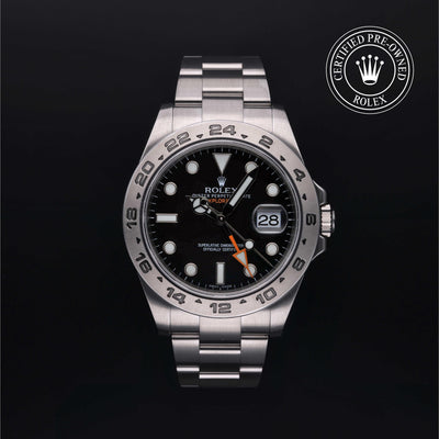 Rolex Certified Pre-owned Explorer M216570-0002 front on black background