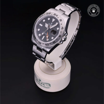 Rolex Certified Pre-owned Explorer M216570-0002 front on black background