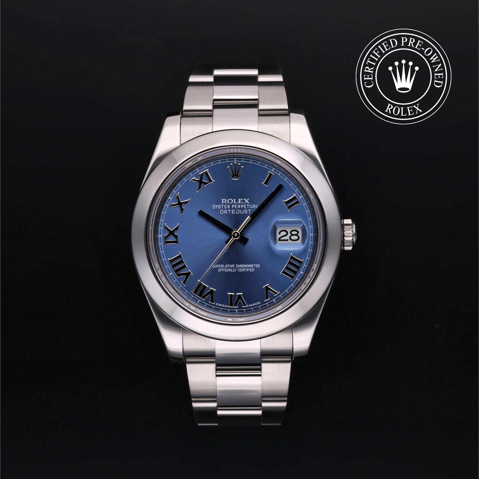 Rolex Certified Pre-owned Datejust M116300-0004 front on black background