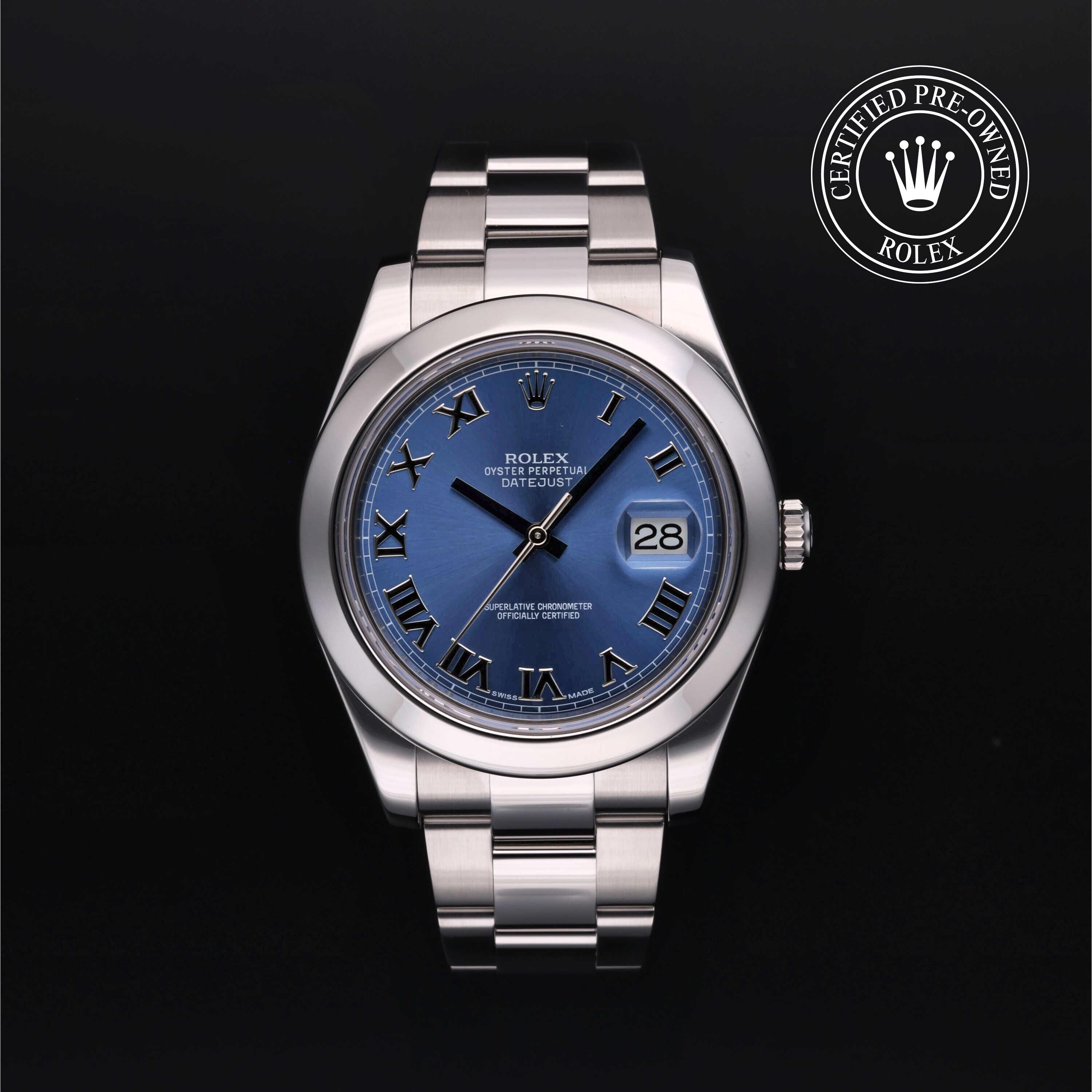 Rolex Certified Pre-owned Datejust M116300-0004 front on black background
