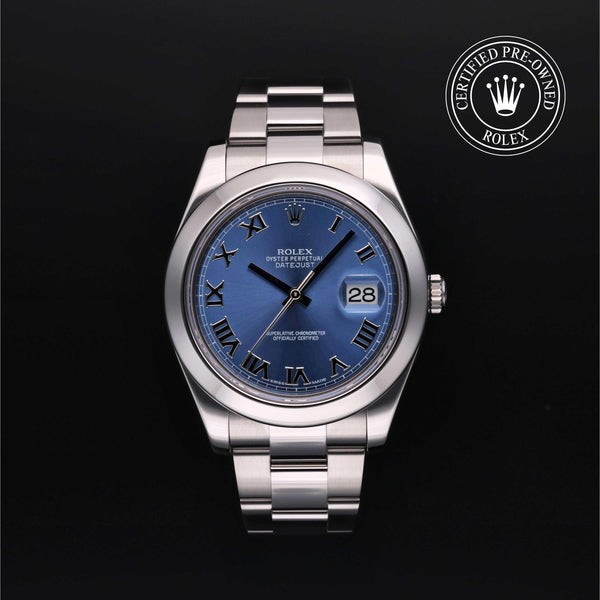 Rolex Certified Pre-owned Datejust M116300-0004 front on black background