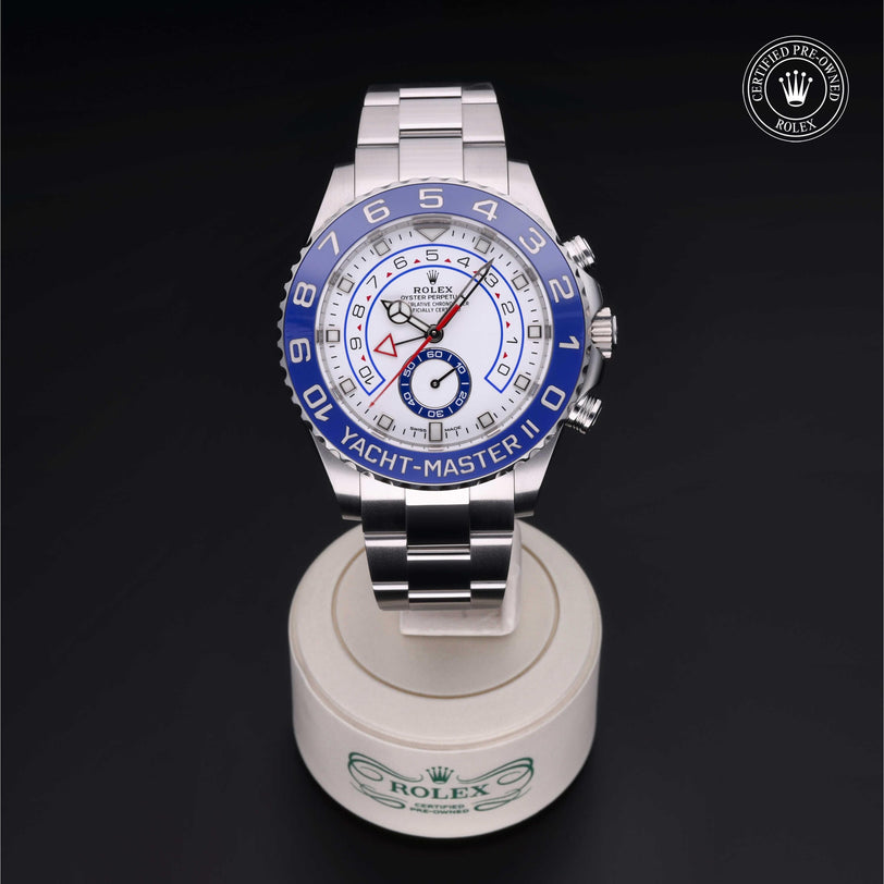 Rolex Certified Pre-owned Yacht-Master M116680-0002 front on black background