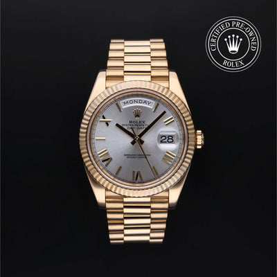 Rolex Certified Pre-owned Day-date M228238-0023 front on black background
