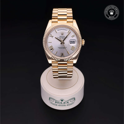 Rolex Certified Pre-owned Day-date M228238-0023 front on black background