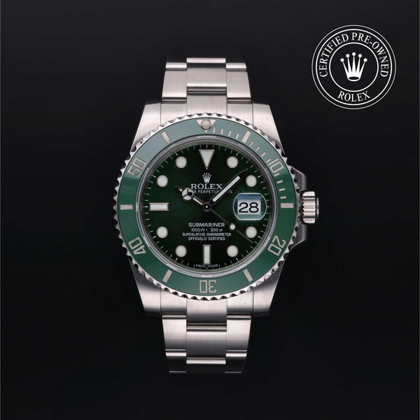 Rolex Certified Pre-owned Submariner M116610LV-0002 front on black background