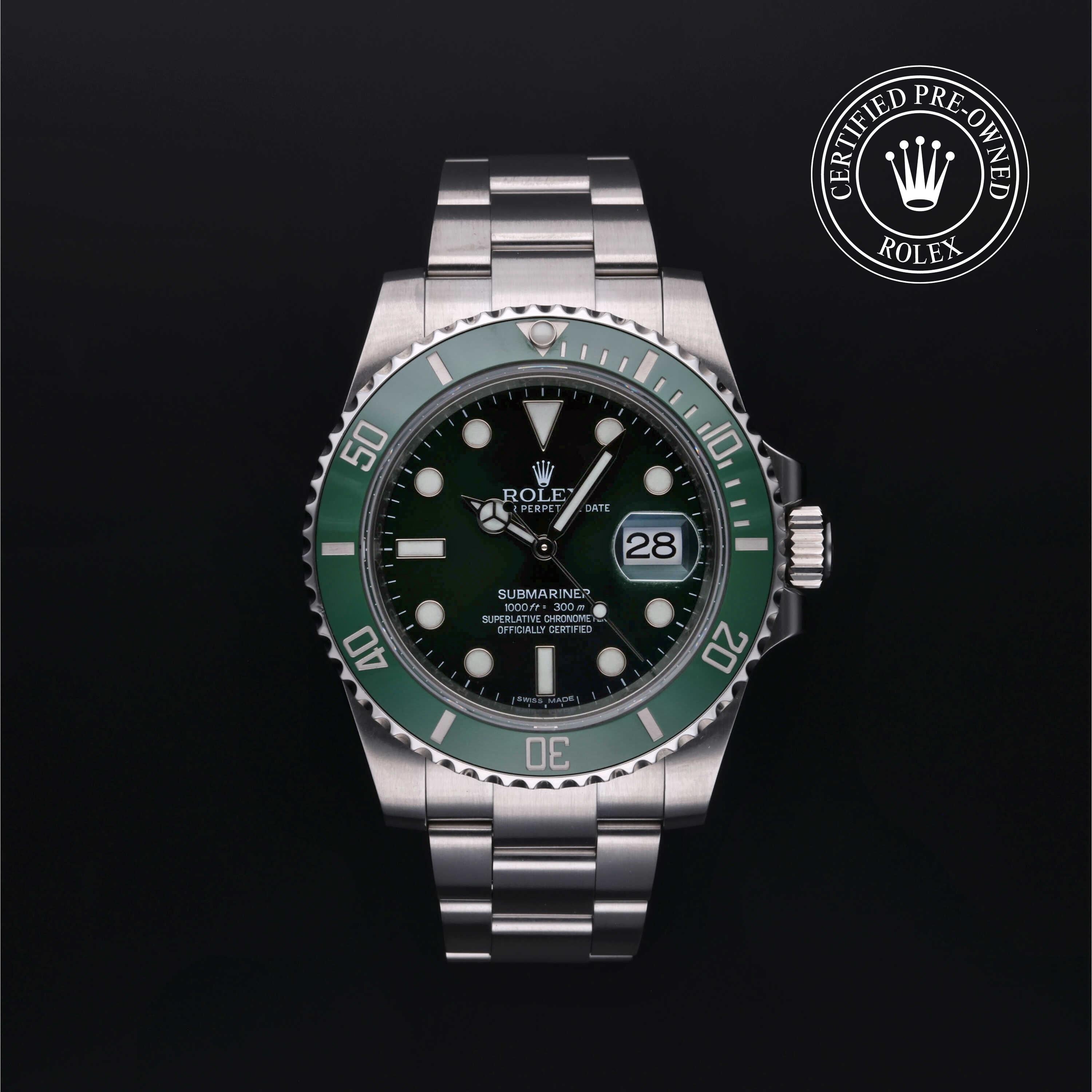 Rolex Certified Pre-owned Submariner M116610LV-0002 front on black background
