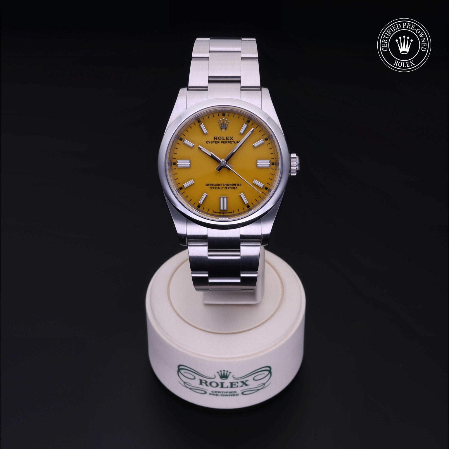 Rolex CPO Oyster Perpetual M126000 front on white background