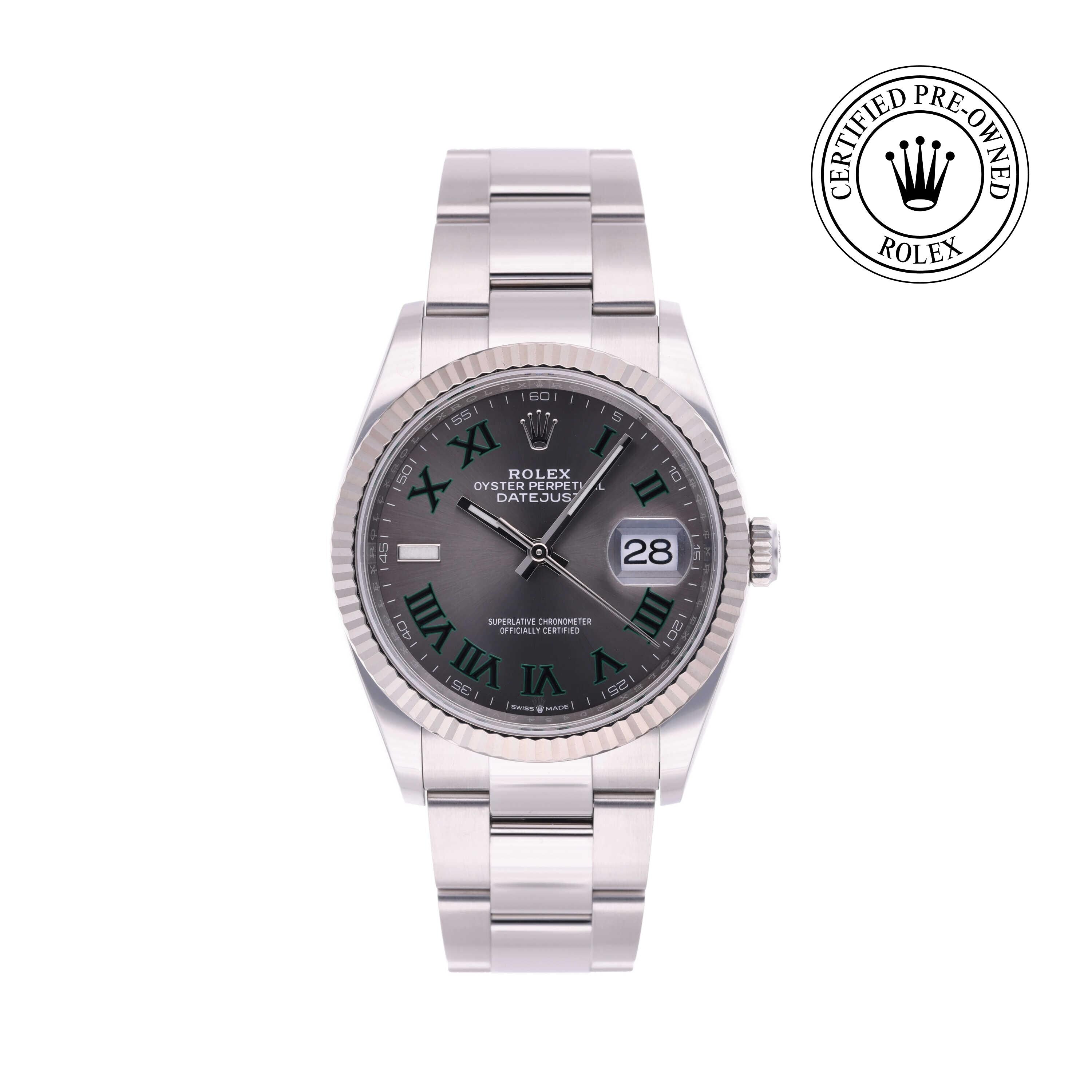Rolex Certified Pre-owned Datejust M126234-0046 front on white background