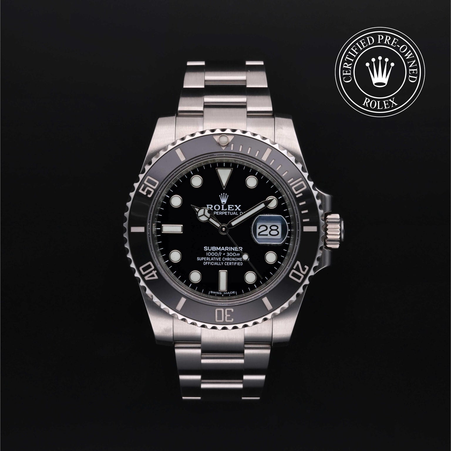 Rolex Certified Pre-owned Submariner M116610LN-0001 front on black background