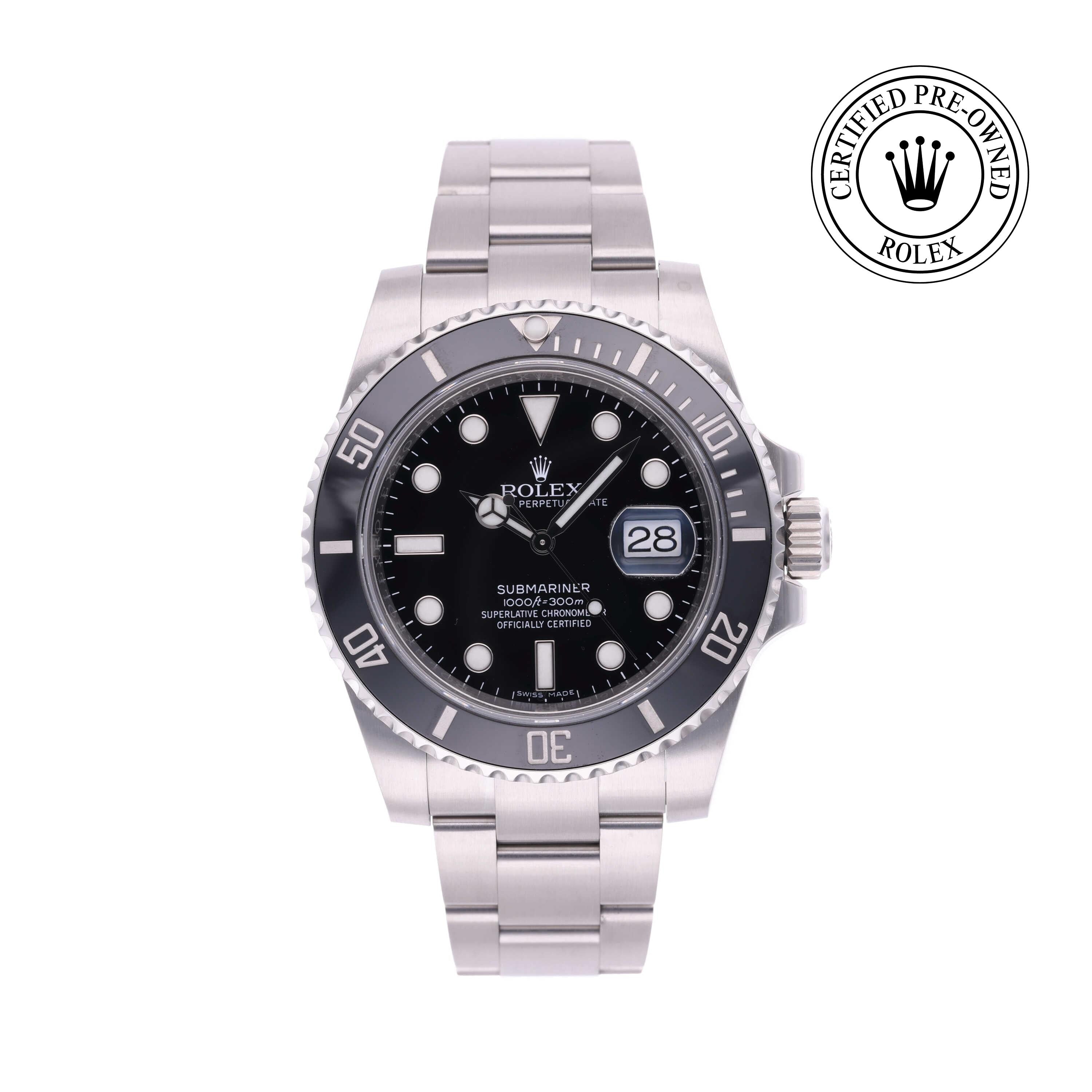 Rolex Certified Pre-owned Submariner M116610LN-0001 front on white background