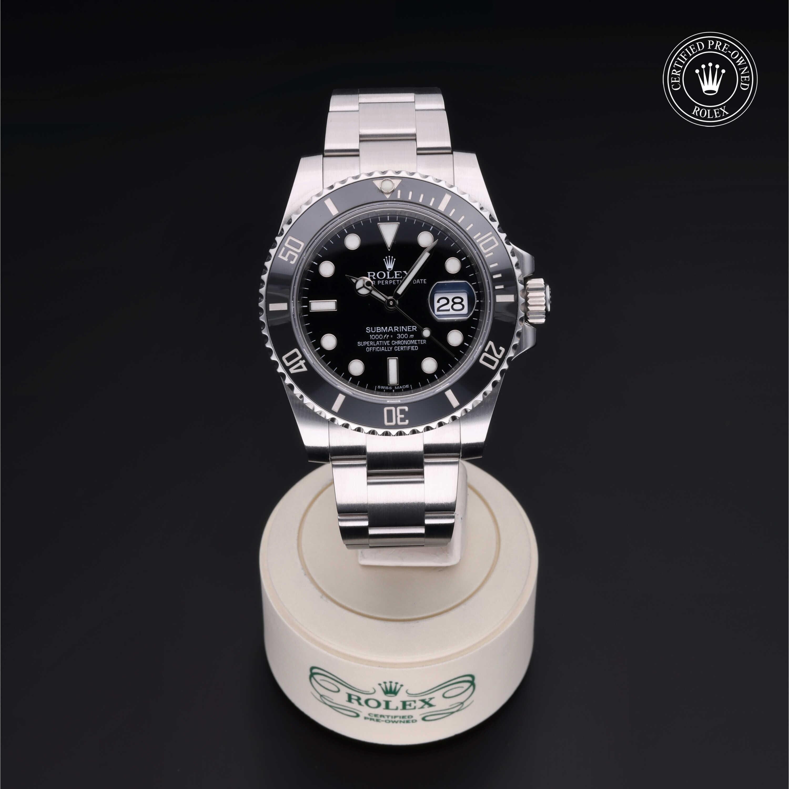 Rolex Certified Pre-owned Submariner M116610LN-0001 front on black background