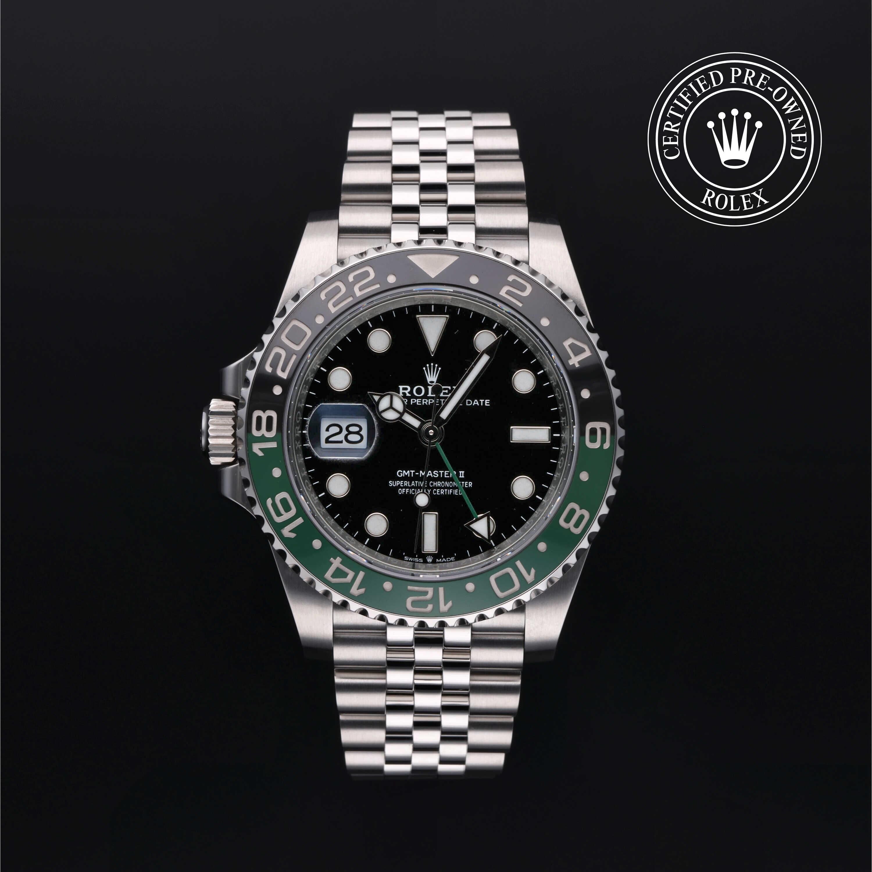 Rolex Certified Pre-owned GMT M126720VTNR-0002 front on black background