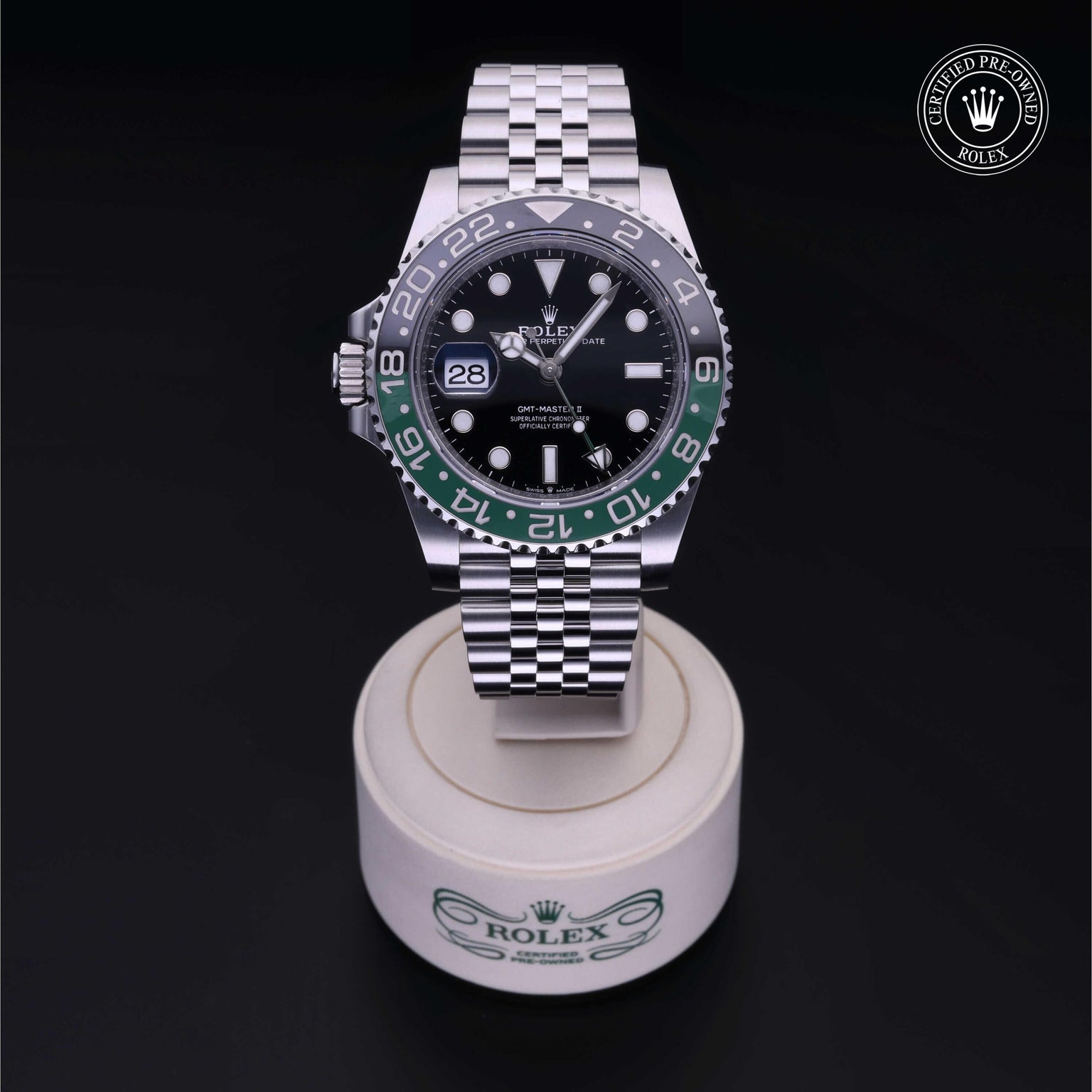 Rolex Certified Pre-owned GMT M126720VTNR-0002 front on black background