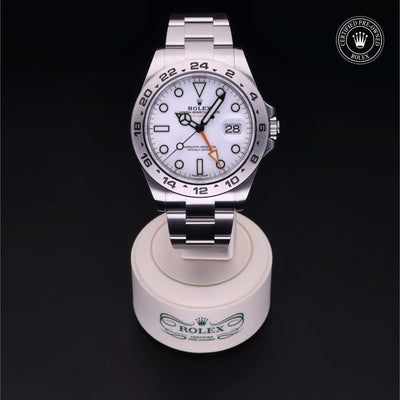 Rolex Certified Pre-owned Explorer M216570-0001 front on black background