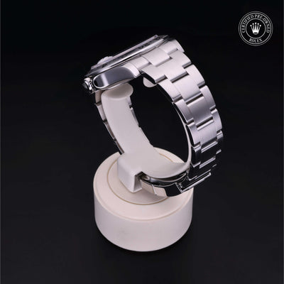 Rolex Certified Pre-owned Explorer M216570-0001 front on black background