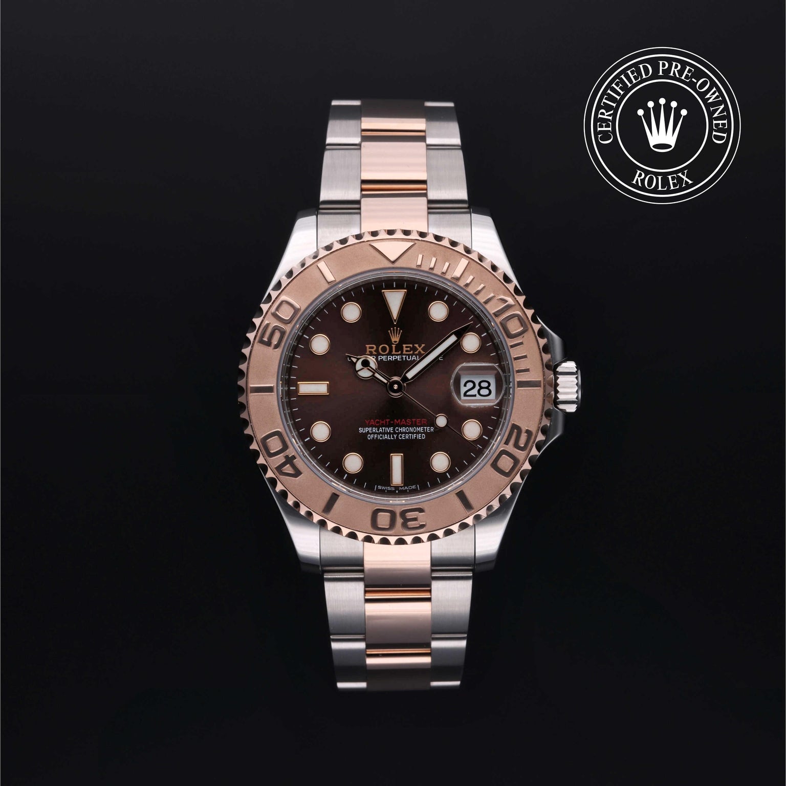 Rolex Certified Pre-owned Yacht-Master M268621-0003 front on black background