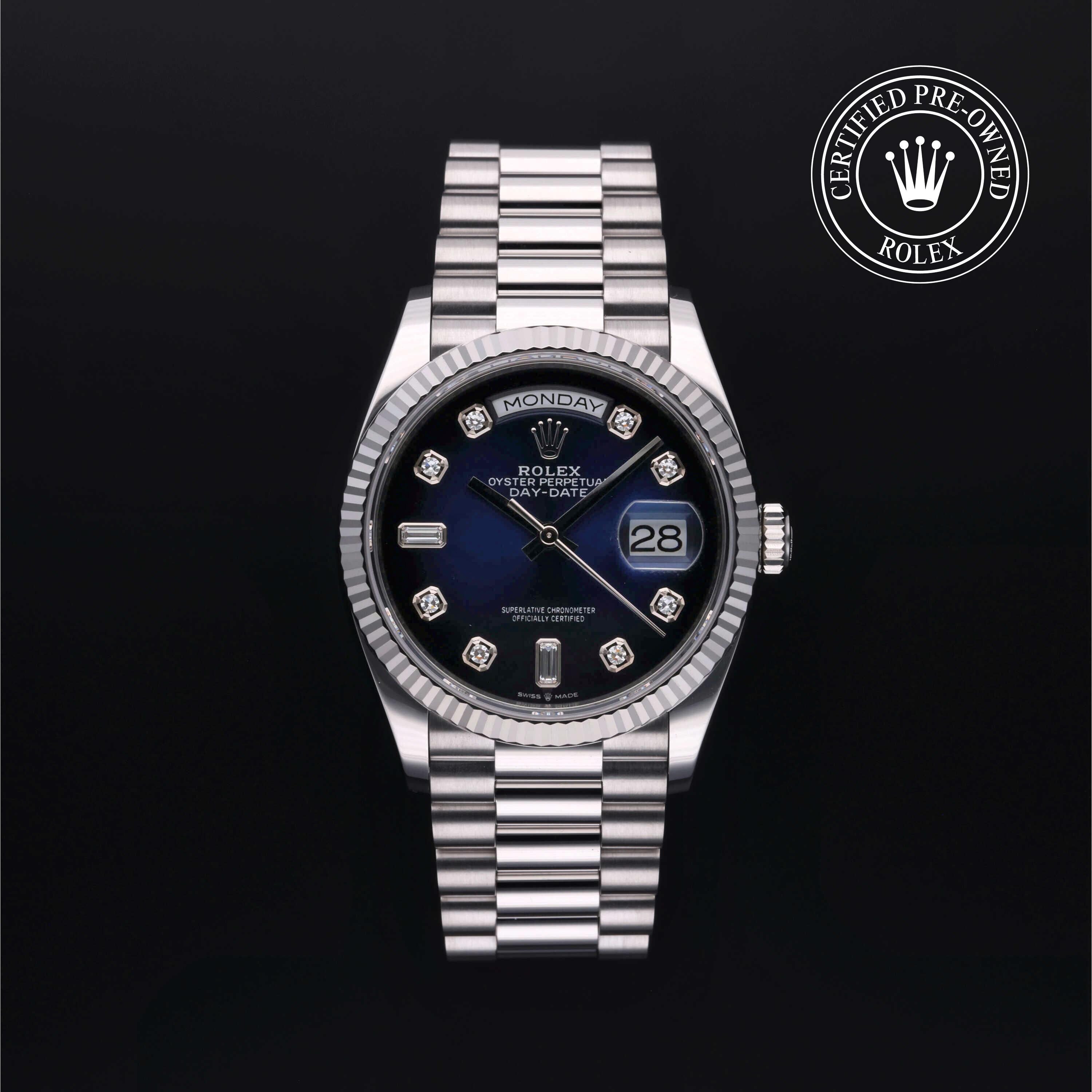 Rolex Certified Pre-owned Day-date M128236-0005 front on black background