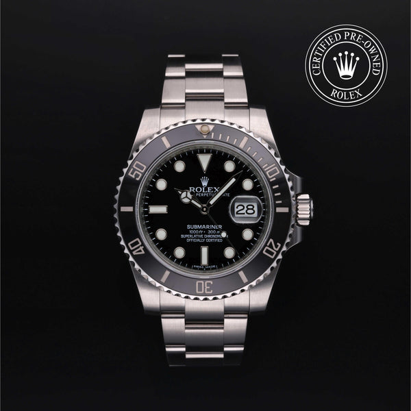 Rolex Certified Pre-owned Submariner M116610LN-0001 front on black background