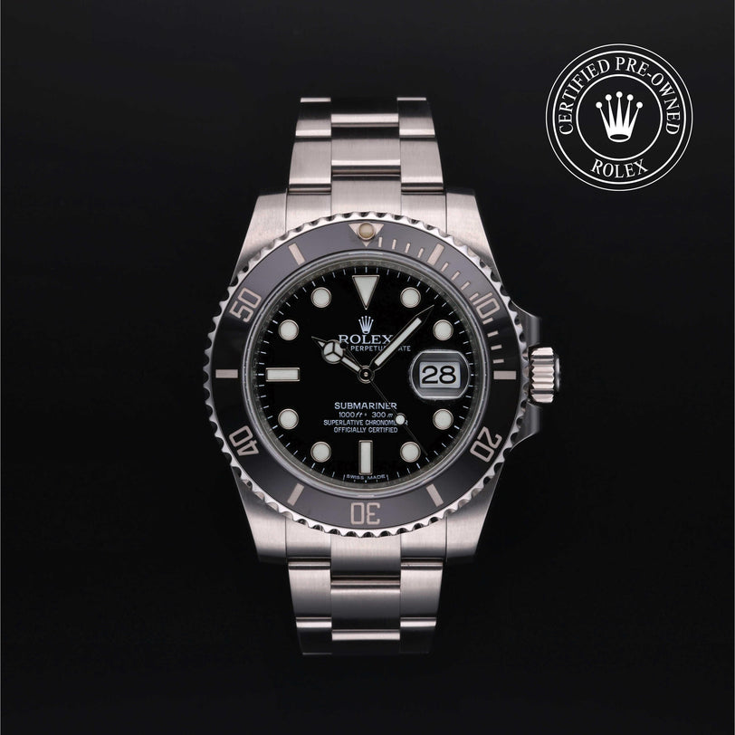 Rolex Certified Pre-owned Submariner M116610LN-0001 front on black background
