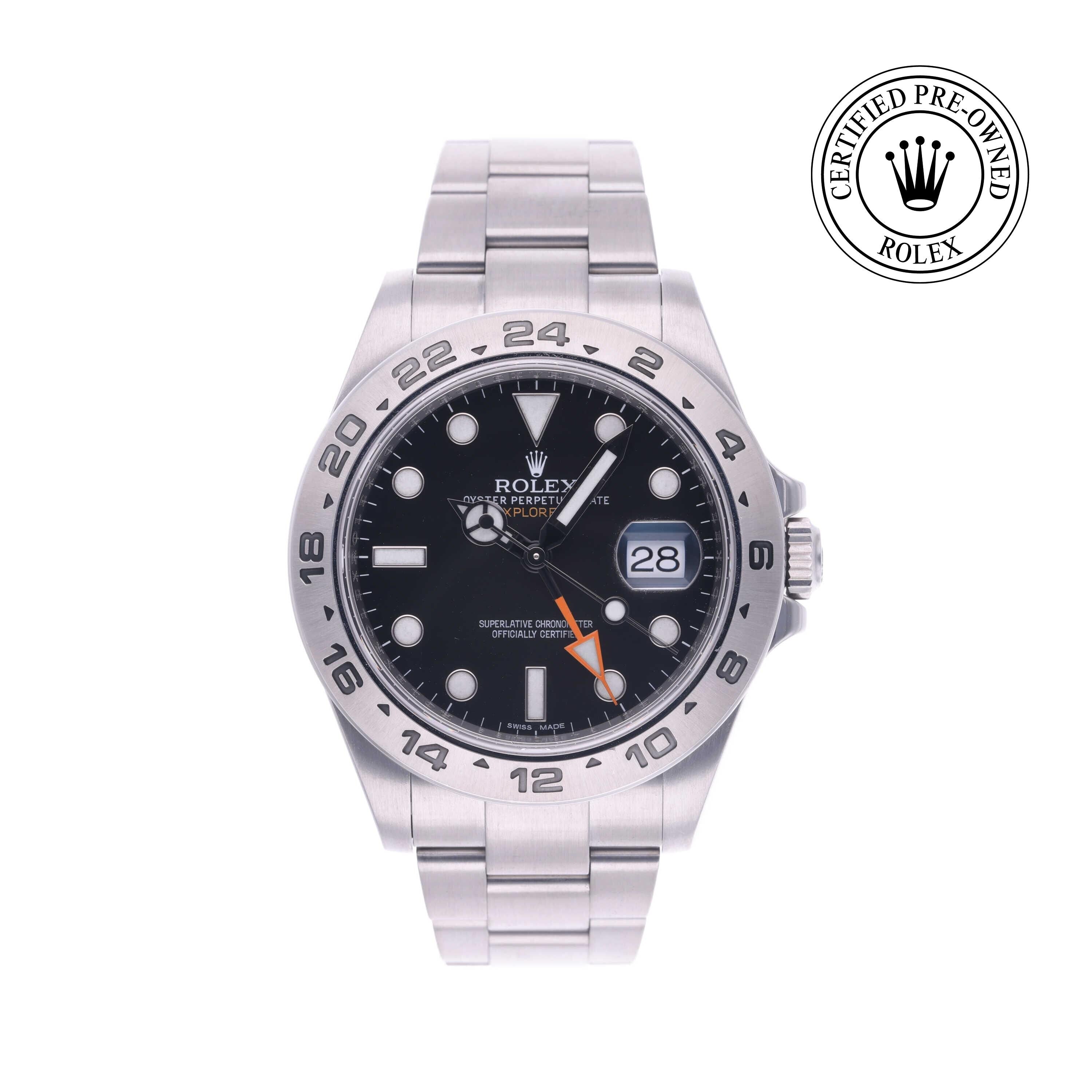 Rolex Certified Pre-owned Explorer II M216570-0002 front on white background