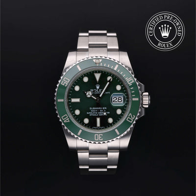 Rolex Certified Pre-owned Submariner M116610LV-0002 front on black background
