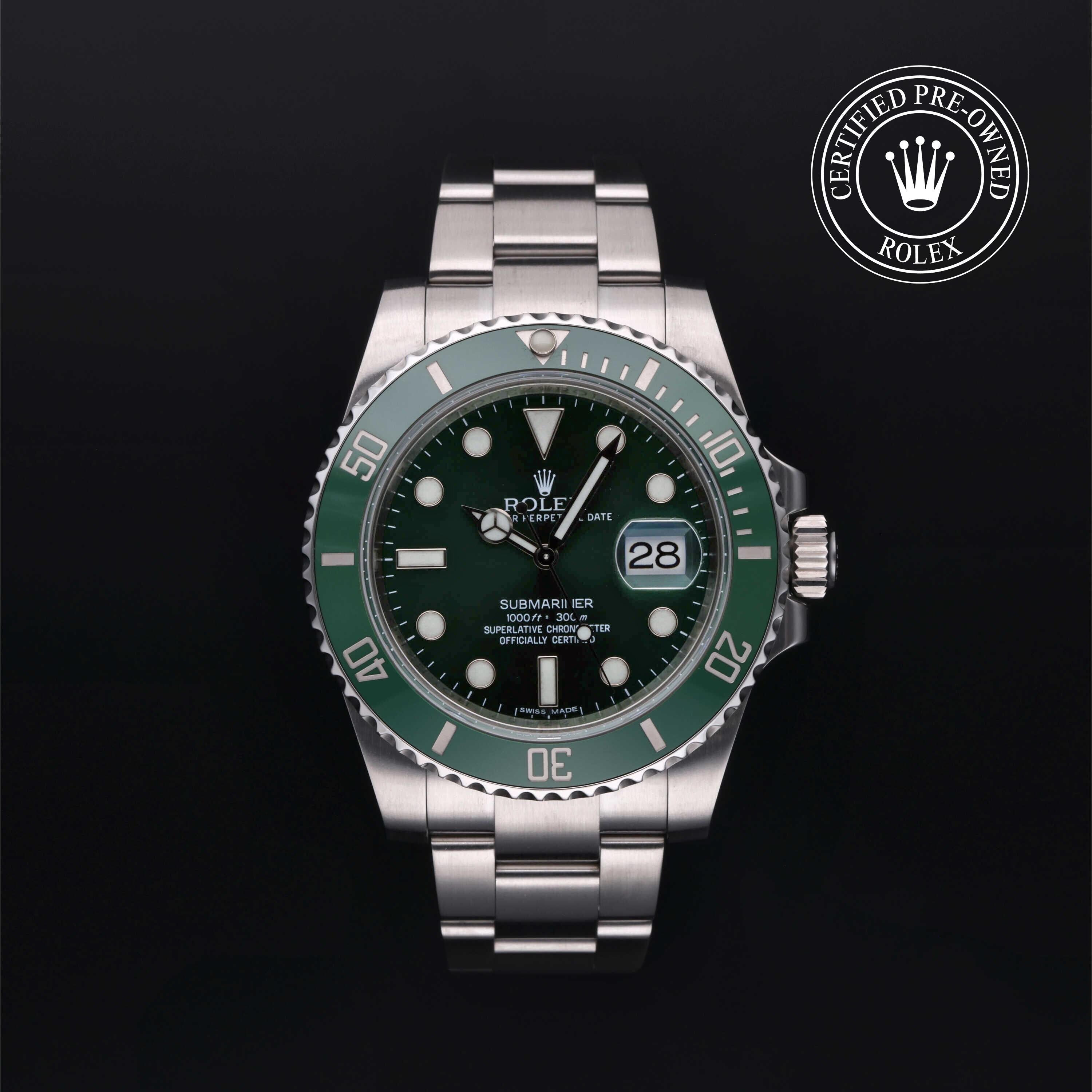 Rolex Certified Pre-owned Submariner M116610LV-0002 front on black background