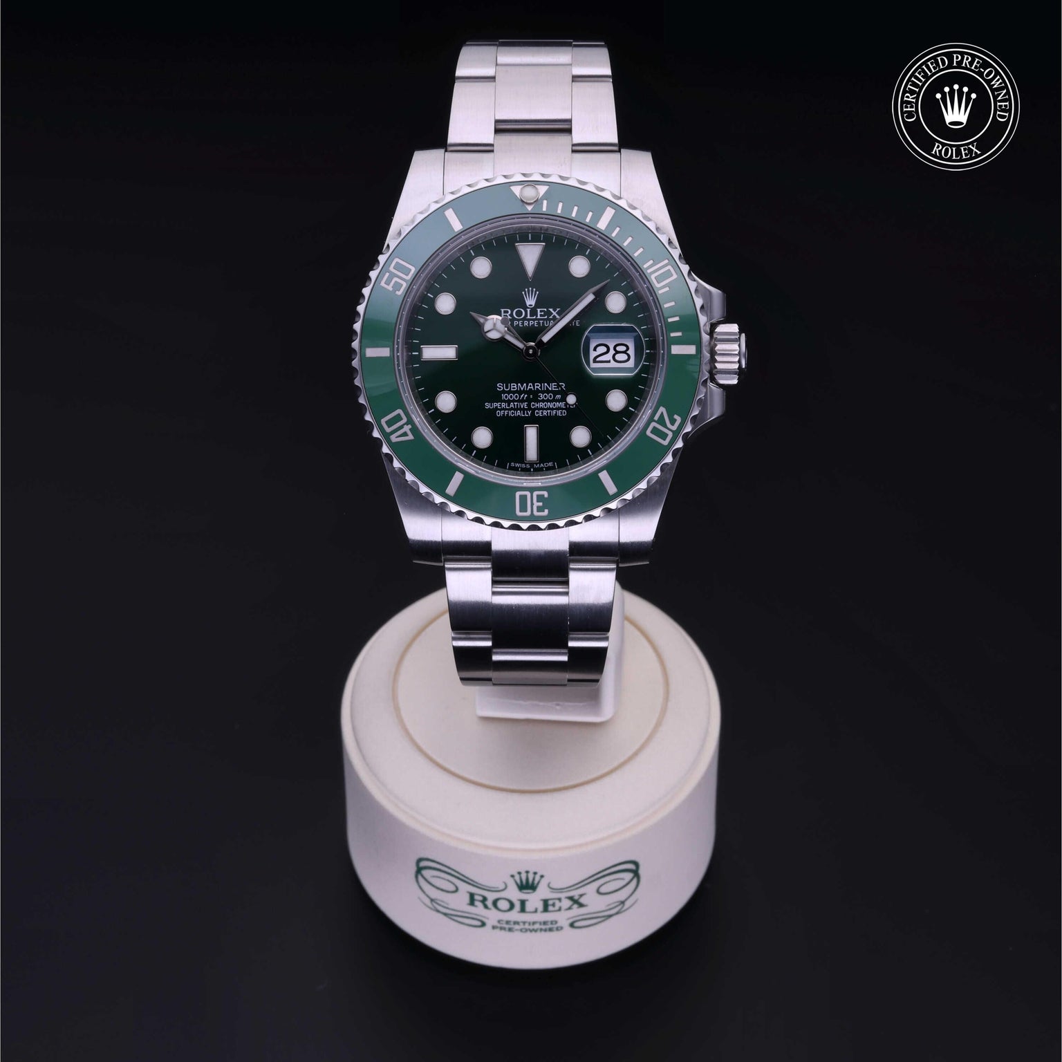 Rolex Certified Pre-owned Submariner M116610LV-0002 front on black background