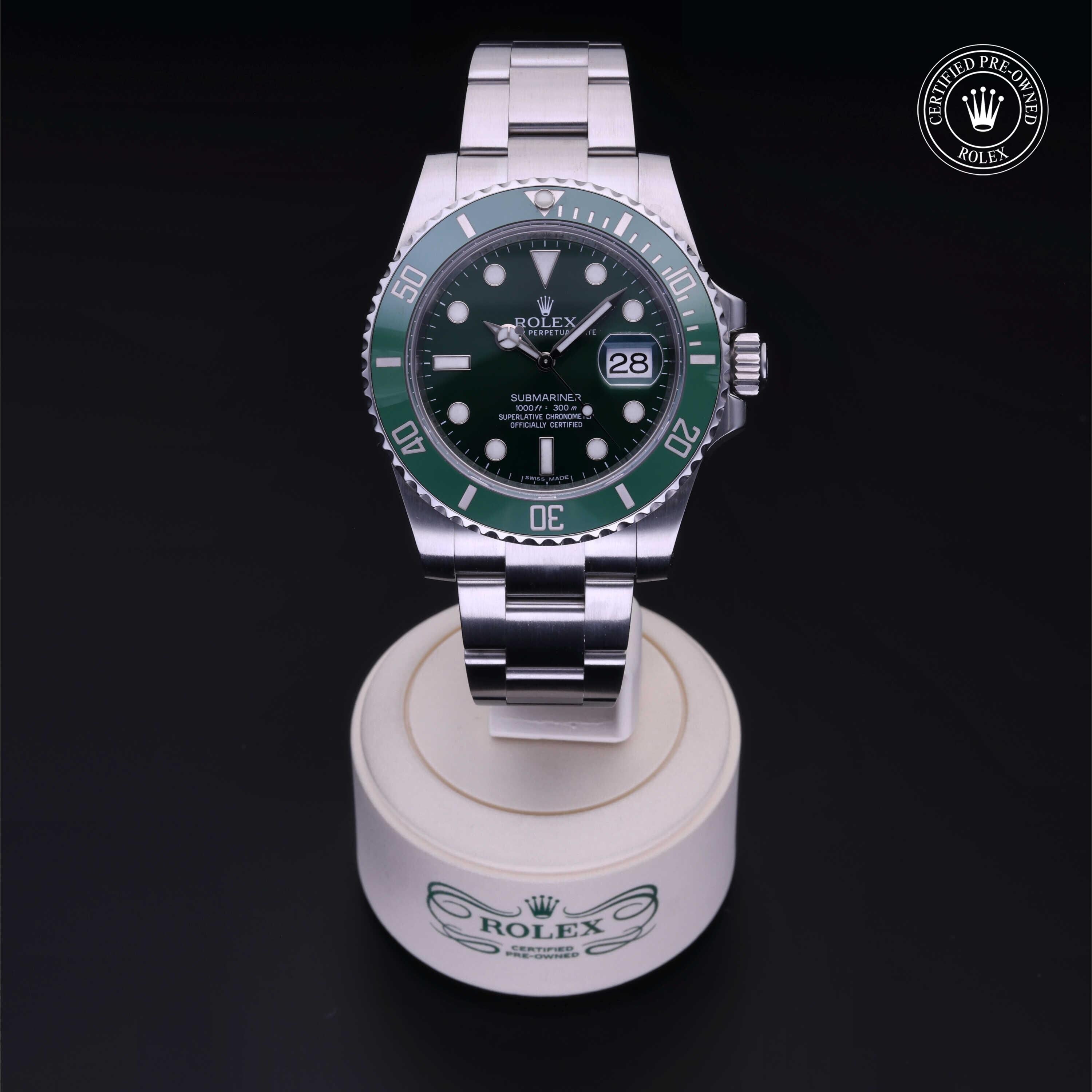 Rolex Certified Pre-owned Submariner M116610LV-0002 front on black background
