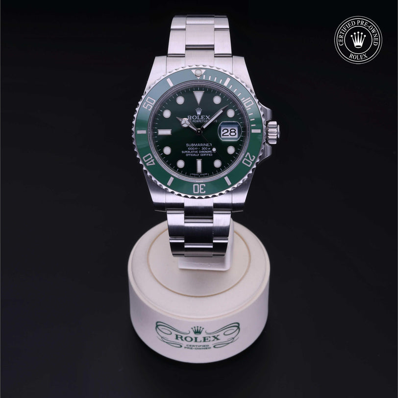 Rolex Certified Pre-owned Submariner M116610LV-0002 front on black background