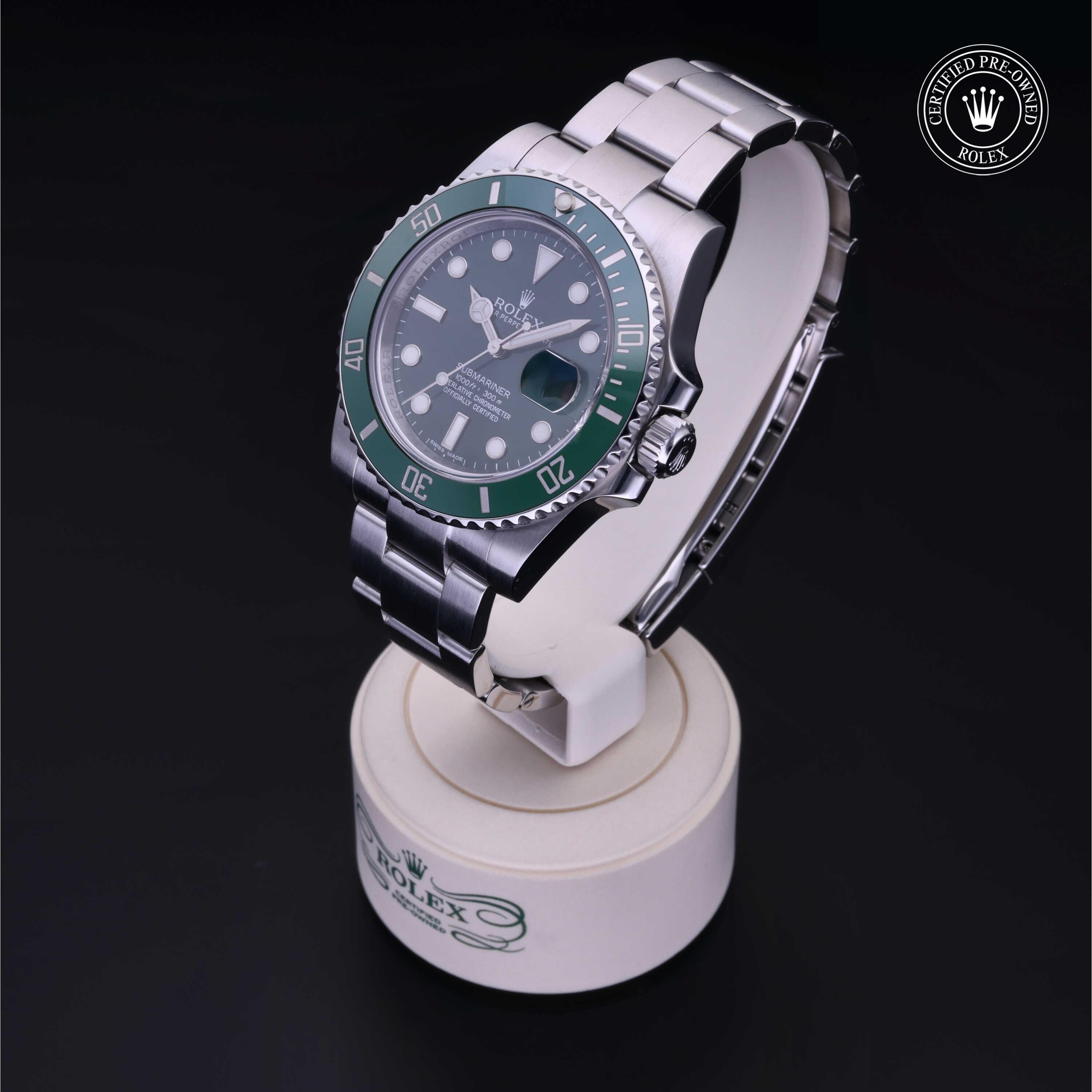 Rolex Certified Pre-owned Submariner M116610LV-0002 front on black background
