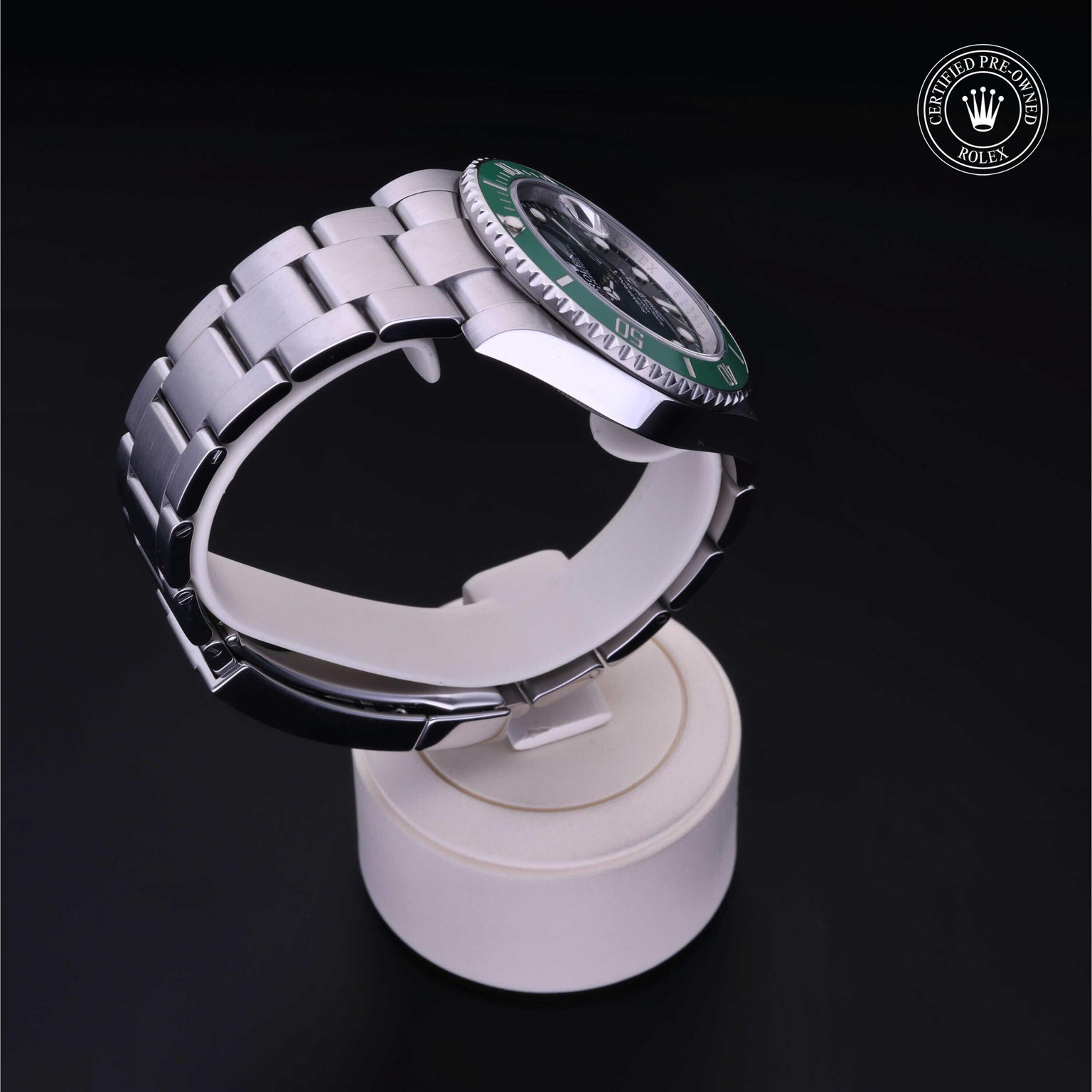 Rolex Certified Pre-owned Submariner M116610LV-0002 front on black background