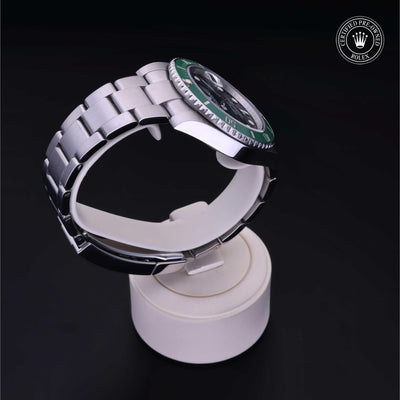 Rolex Certified Pre-owned Submariner M116610LV-0002 front on black background