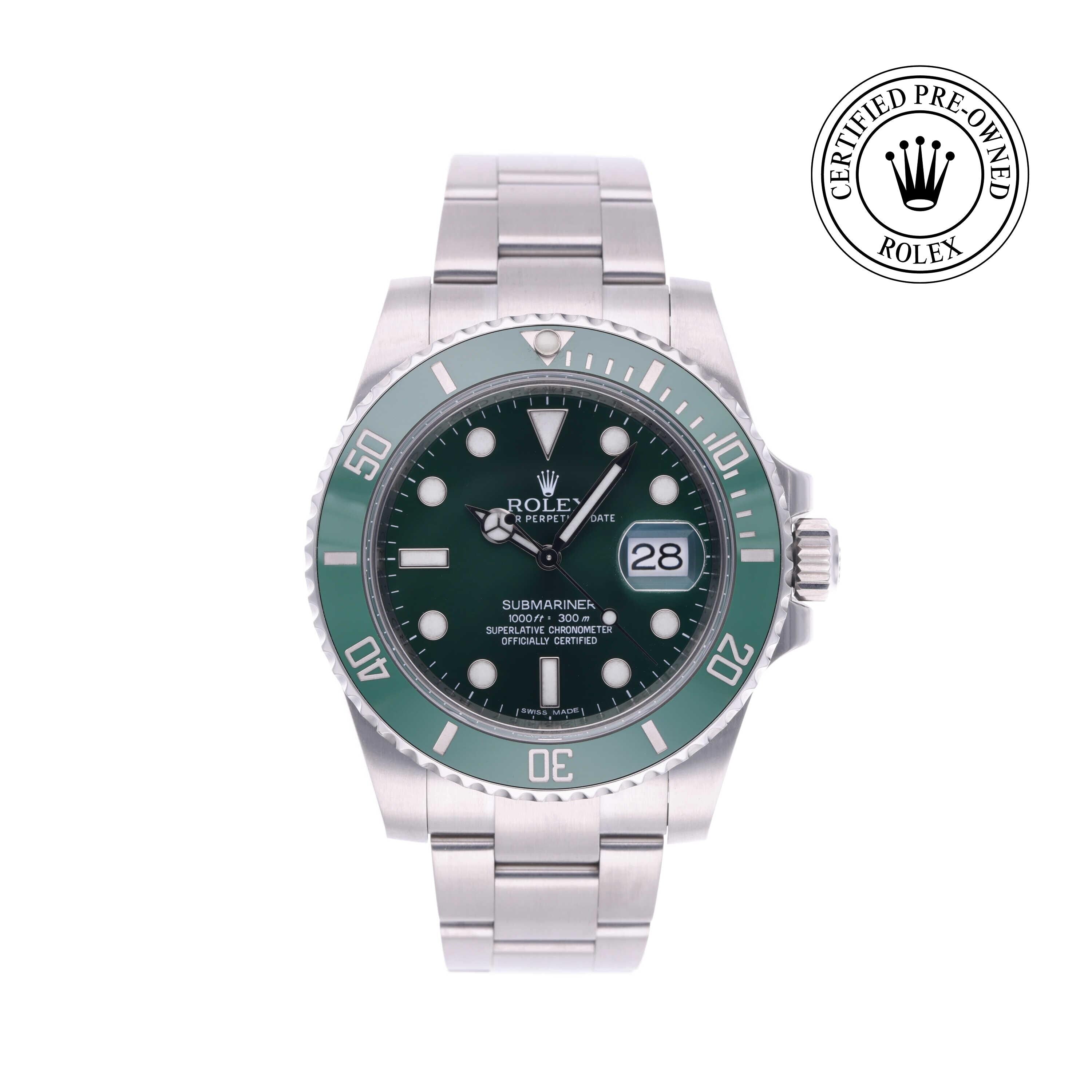 Rolex Certified Pre-owned Submariner M116610LV-0002 front on white background