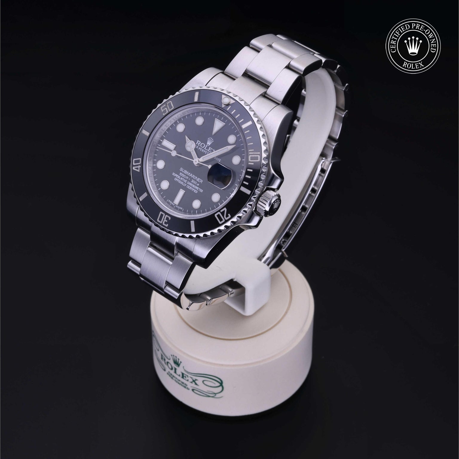 Rolex Certified Pre-owned Submariner M116610LN-0001 front on black background