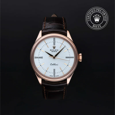 Rolex Certified Pre-owned Cellini M50505-0006 front on black background