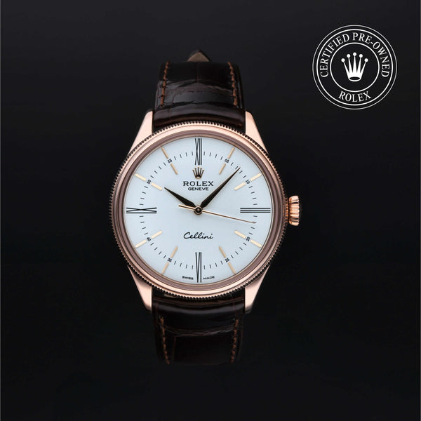 Rolex Certified Pre-owned Cellini M50505-0006 front on black background