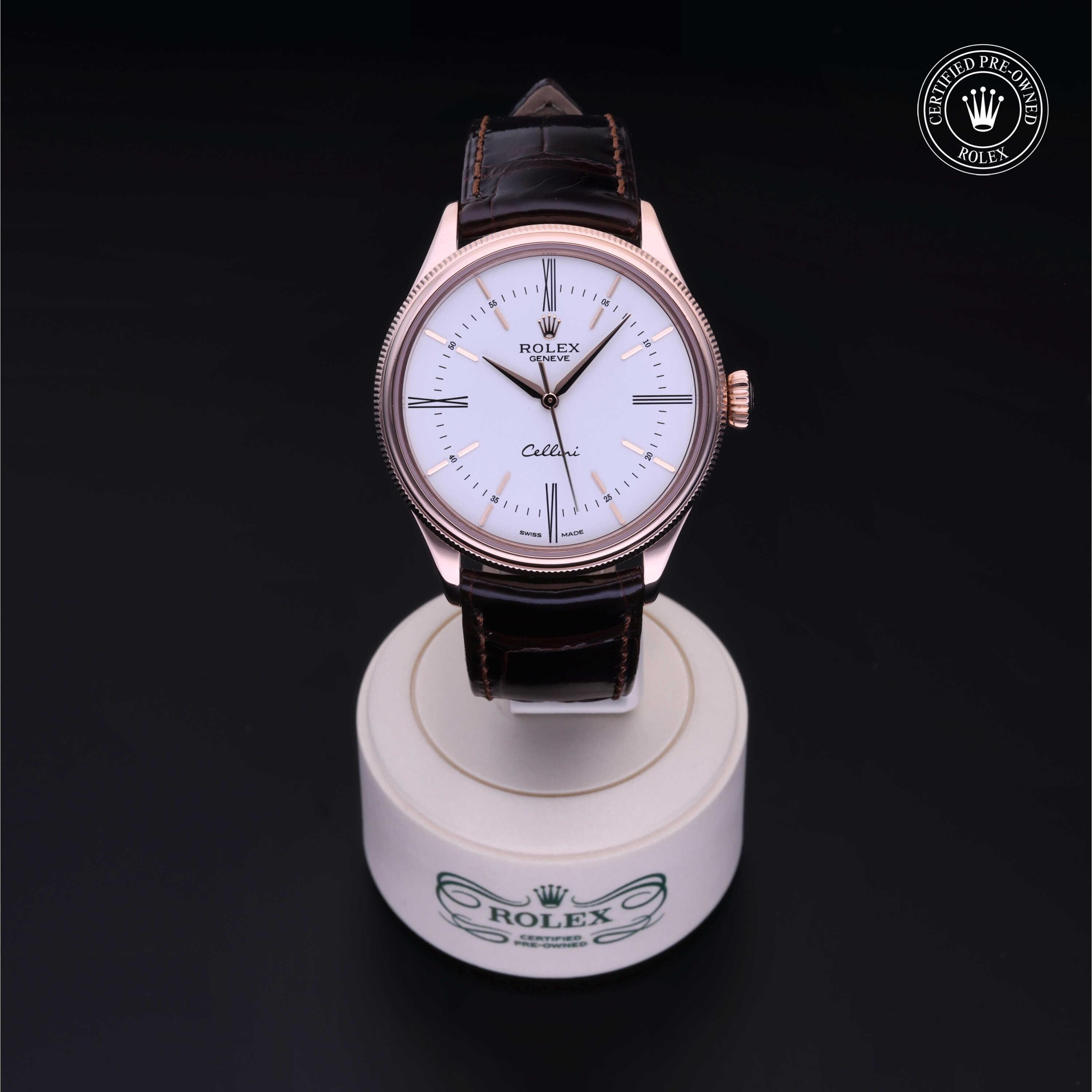 Rolex Certified Pre-owned Cellini M50505-0006 front on black background