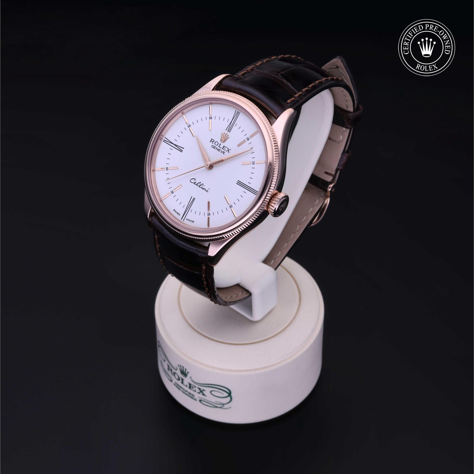 Rolex Certified Pre-owned Cellini M50505-0006 front on black background
