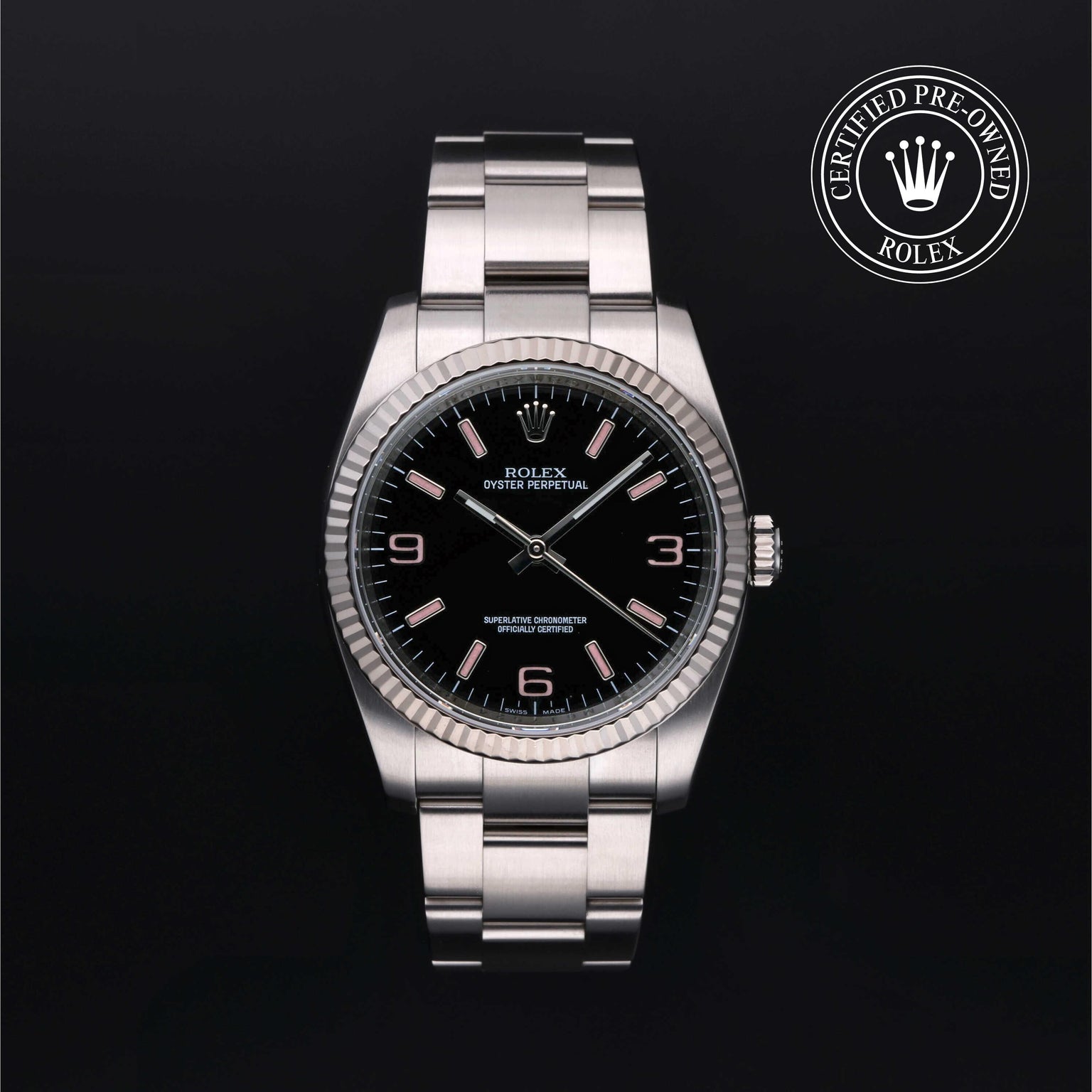 Rolex CPO Oyster Perpetual M116034 front on white background