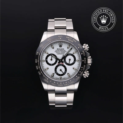 Rolex Certified Pre-owned Daytona M116500LN-0001 front on black background