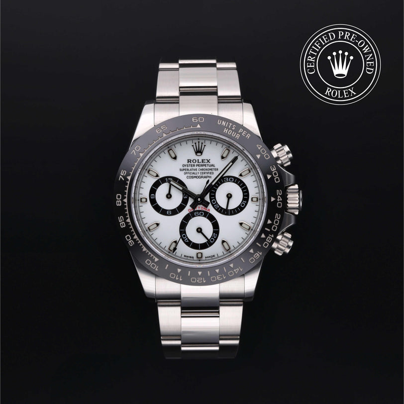 Rolex Certified Pre-owned Daytona M116500LN-0001 front on black background