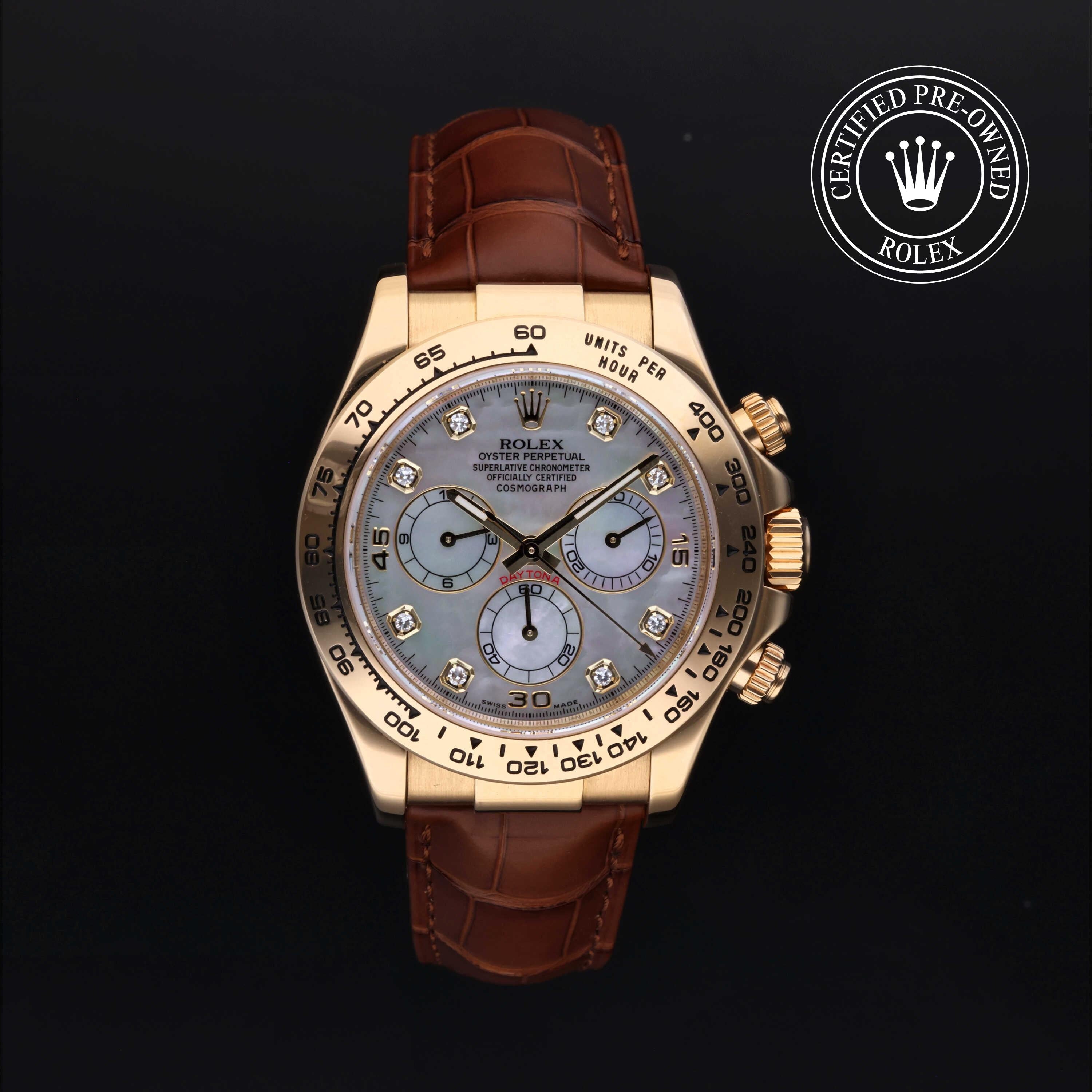 Rolex Certified Pre-owned Daytona M116518-0102 front on black background