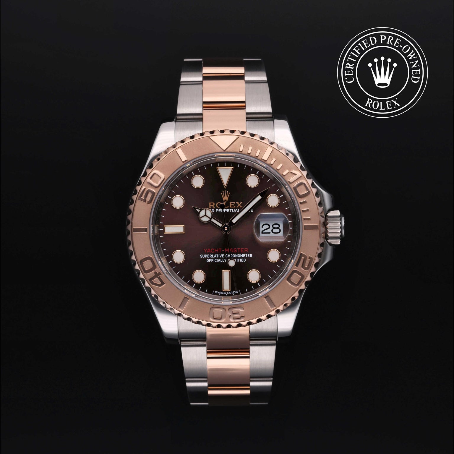 Rolex Certified Pre-owned Yacht-Master M116621-0001 front on black background