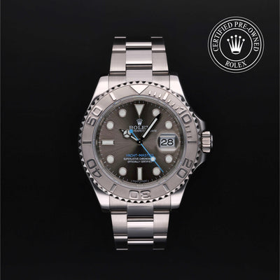Rolex Certified Pre-owned Yacht-Master M116622-0003 front on black background