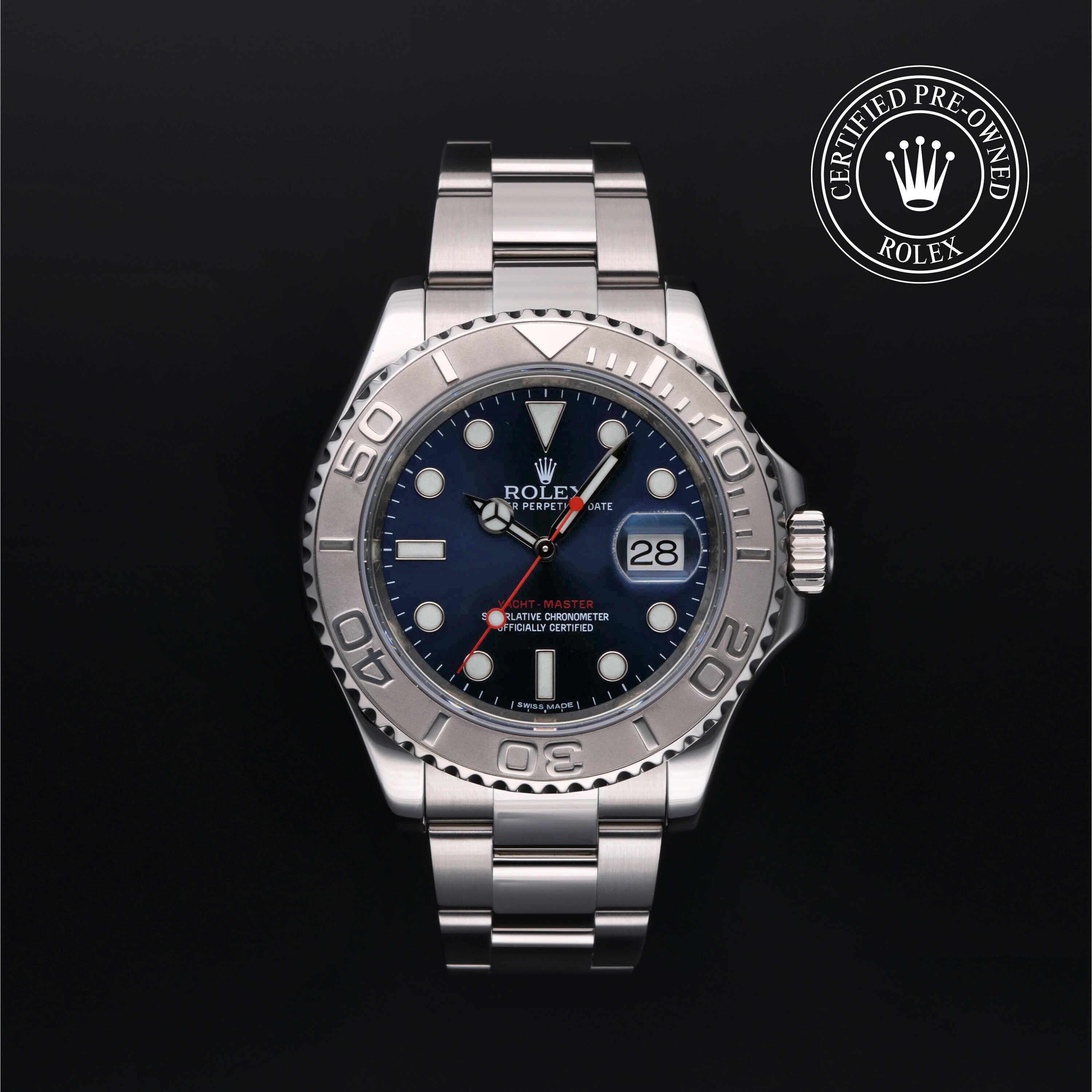 Rolex Certified Pre-owned Yacht-Master M116622-0001 front on black background