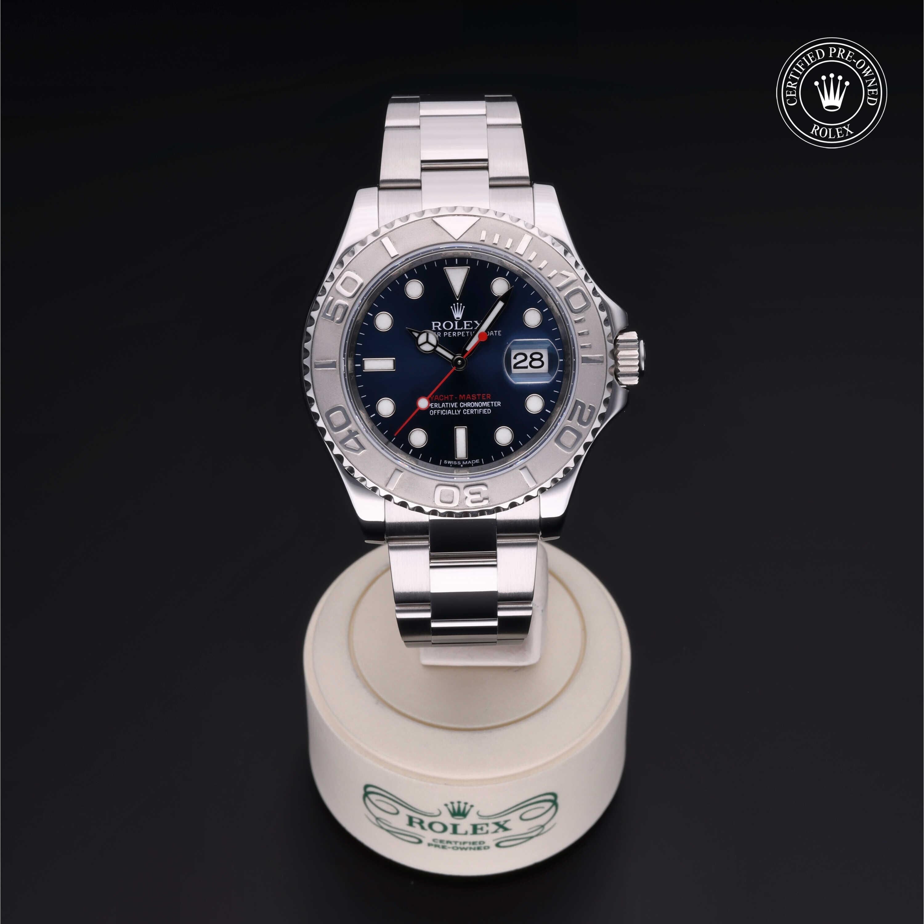 Rolex Certified Pre-owned Yacht-Master M116622-0001 front on black background
