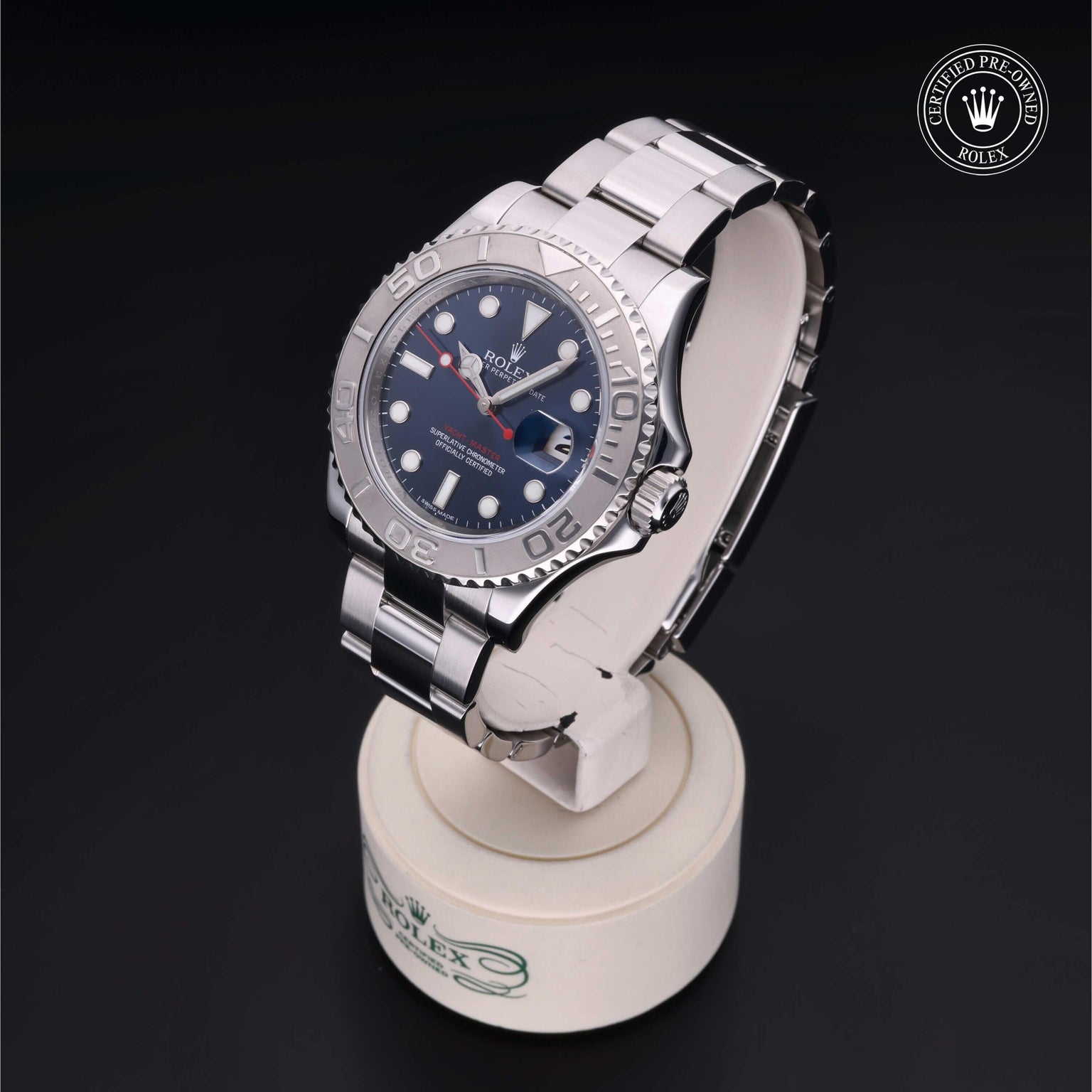 Rolex Certified Pre-owned Yacht-Master M116622-0001 front on black background
