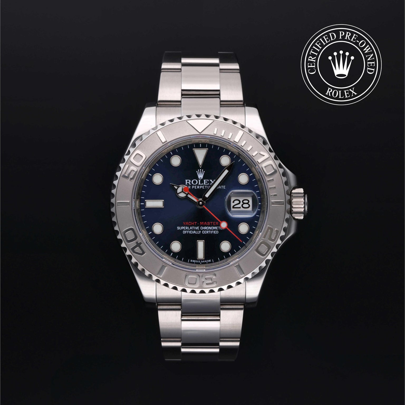 Rolex Certified Pre-owned Yacht-Master M116622-0001 front on black background