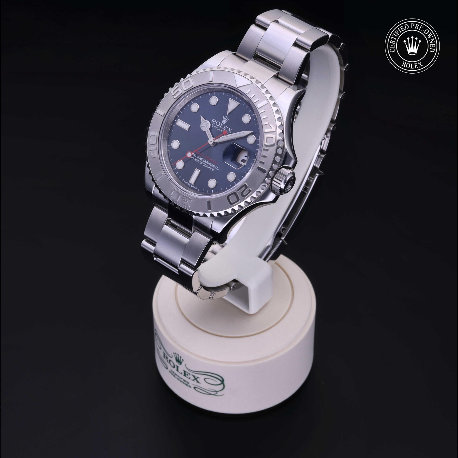 Rolex Certified Pre-owned Yacht-Master M116622-0001 front on black background